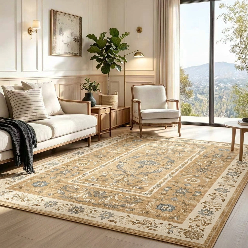 Marigold Warm Camel Soft Blue Rug