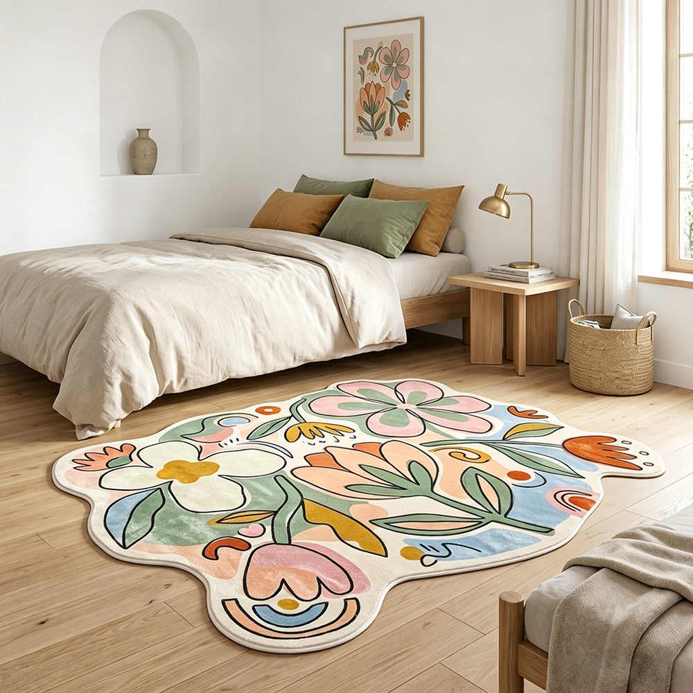 Bloomscape Cream Ivory Blush Pink Floral Rug