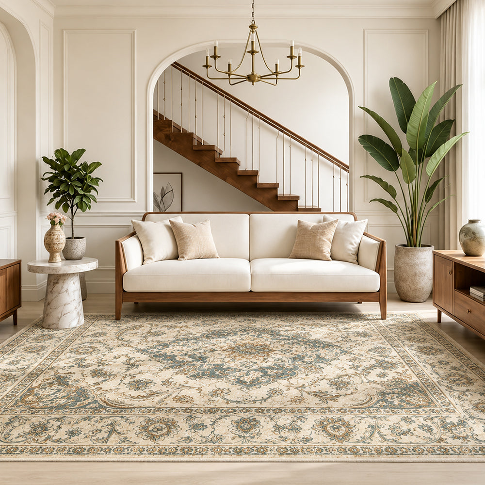 Marenne Teal Blue Ivory Rug