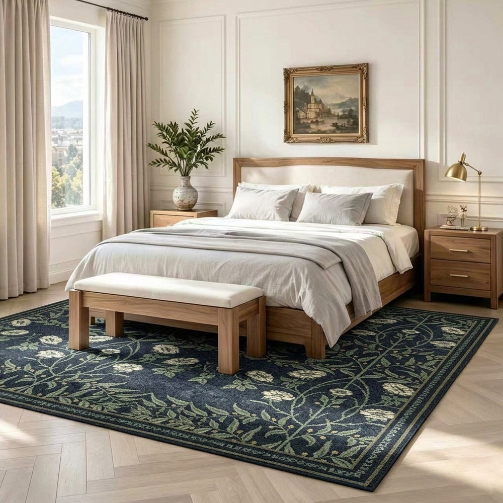 Morrigan Navy Blue Green Cream Rug