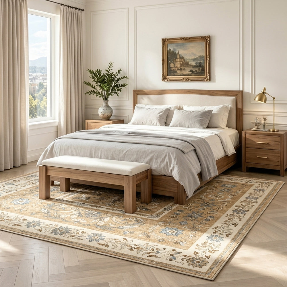 Marigold Warm Camel Soft Blue Rug