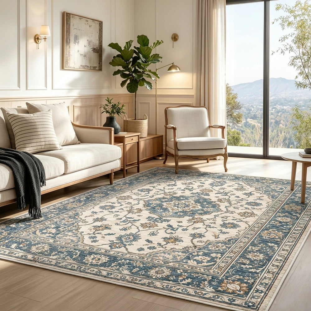 Seren Teal Blue Ivory Rug