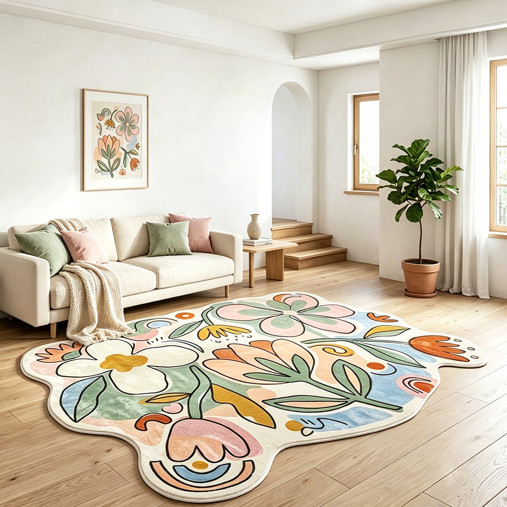 Bloomscape Cream Ivory Blush Pink Floral Rug