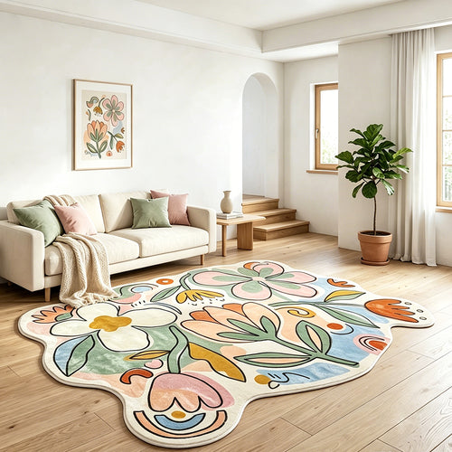 Bloomscape Cream Ivory Blush Pink Floral Rug