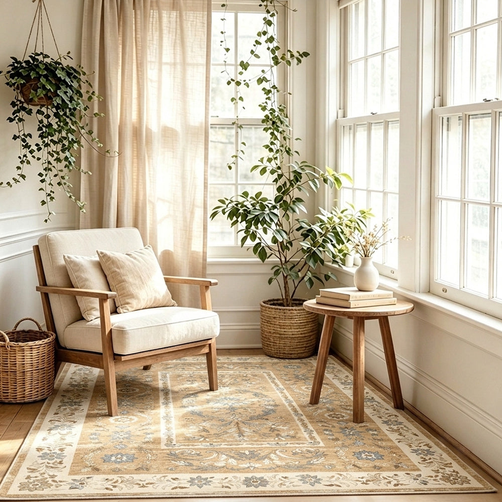 Marigold Warm Camel Soft Blue Rug