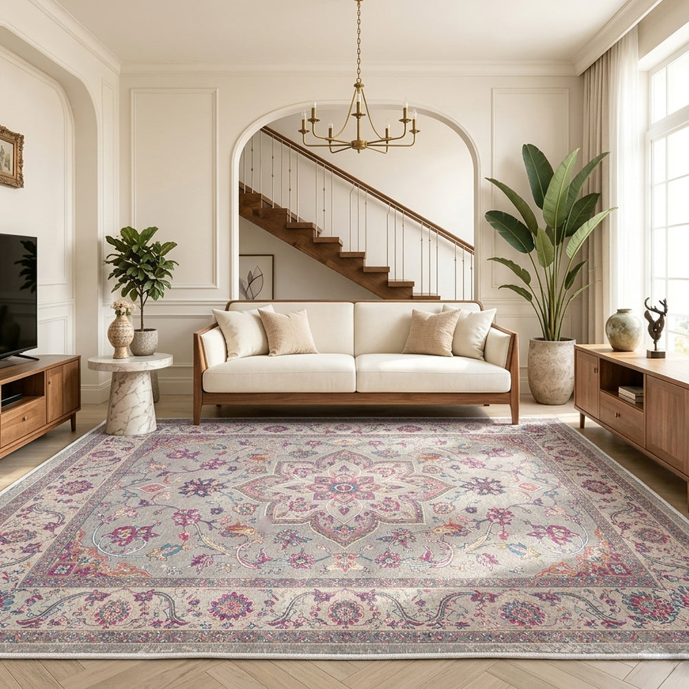 Elara Dusty Pink Grey Rug