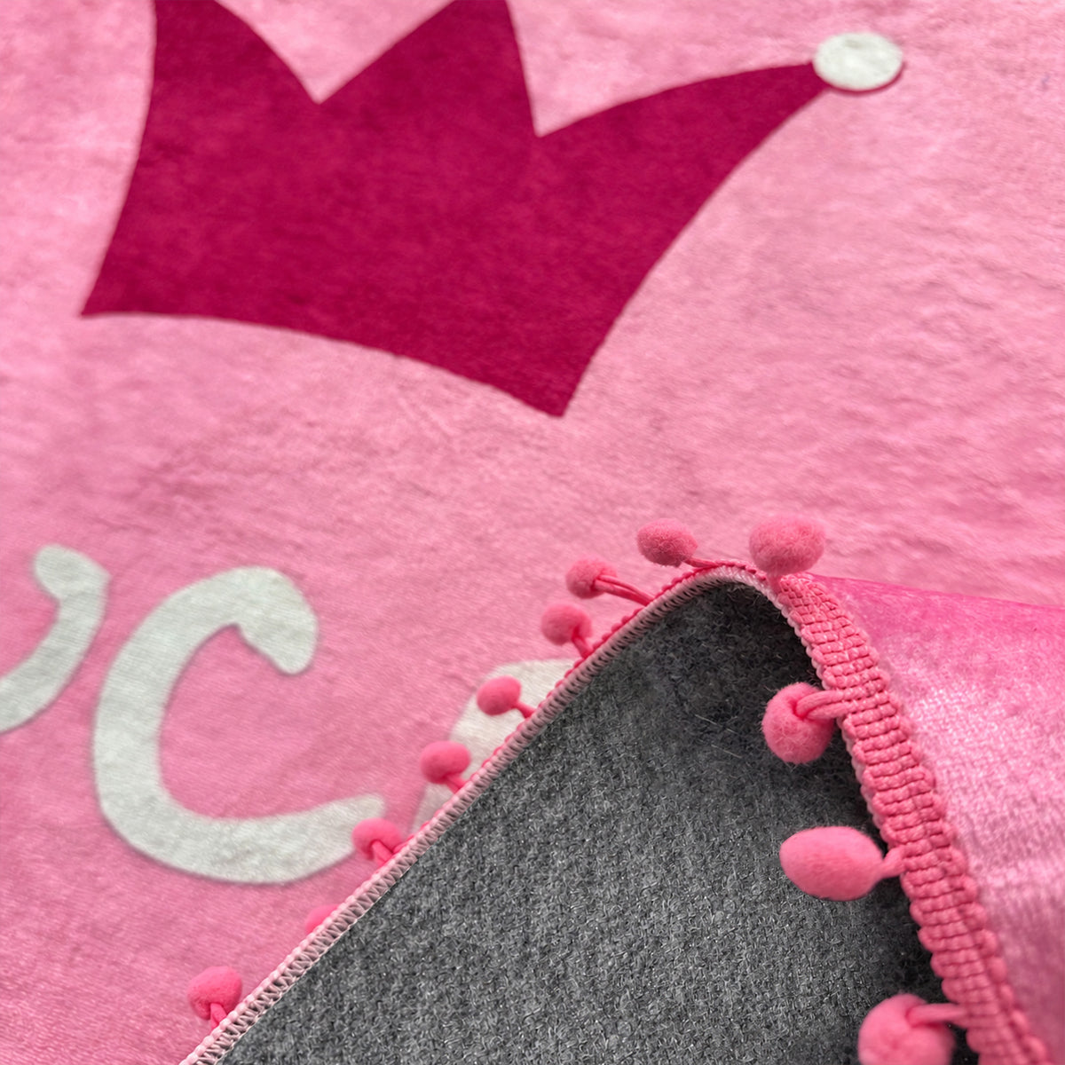 Pink Pom‑Pom Border Princess Crown Rug