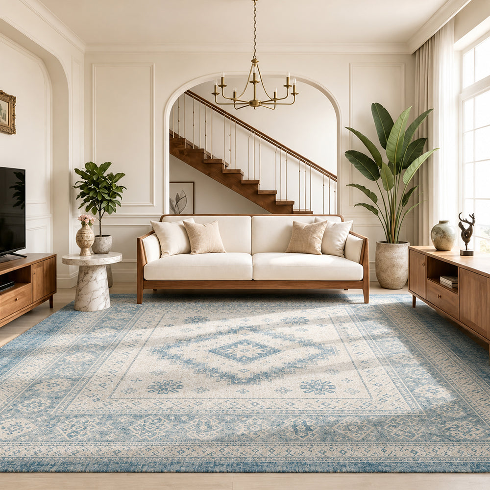 Zora Ivory & Sky Blue Rug