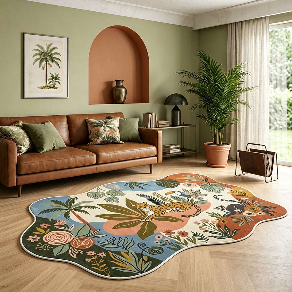 JungleWander Cream Ivory Terracotta Jungle Rug
