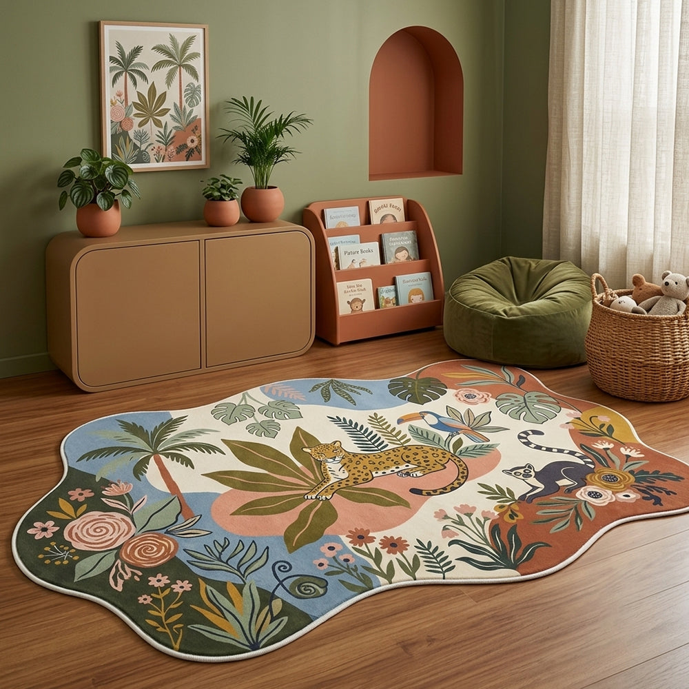 JungleWander Cream Ivory Terracotta Jungle Rug