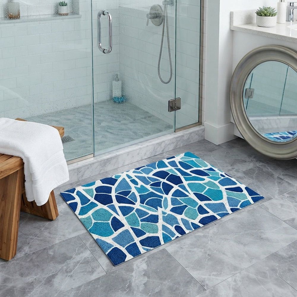 Gradient Blue Irregular Mosaic Crack Coil Bath Mat