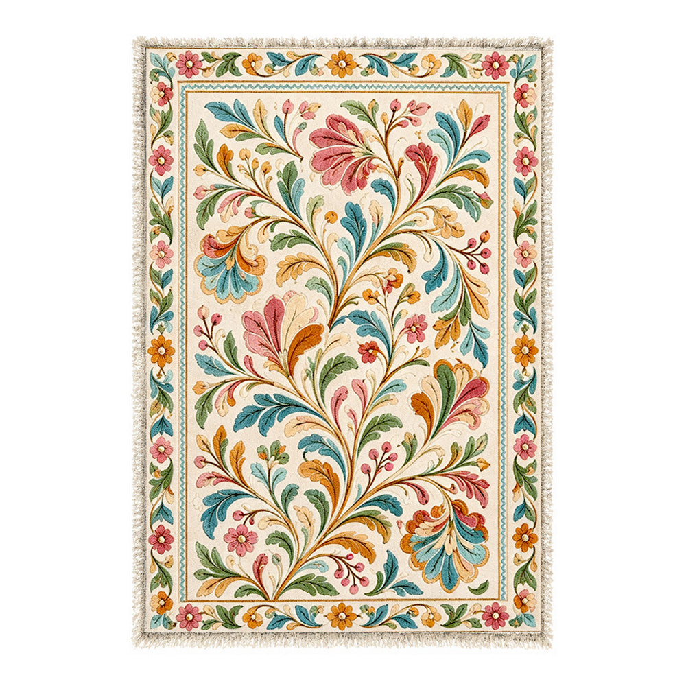 Fuzzy Trim Border Floral Rug