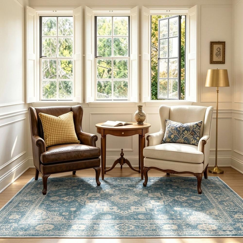 Elowen Teal Blue & Grey Rug