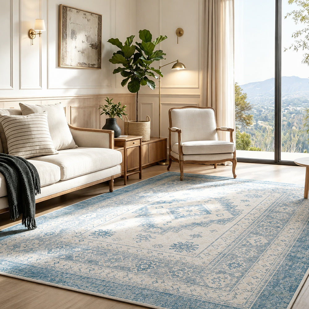 Zora Ivory & Sky Blue Rug