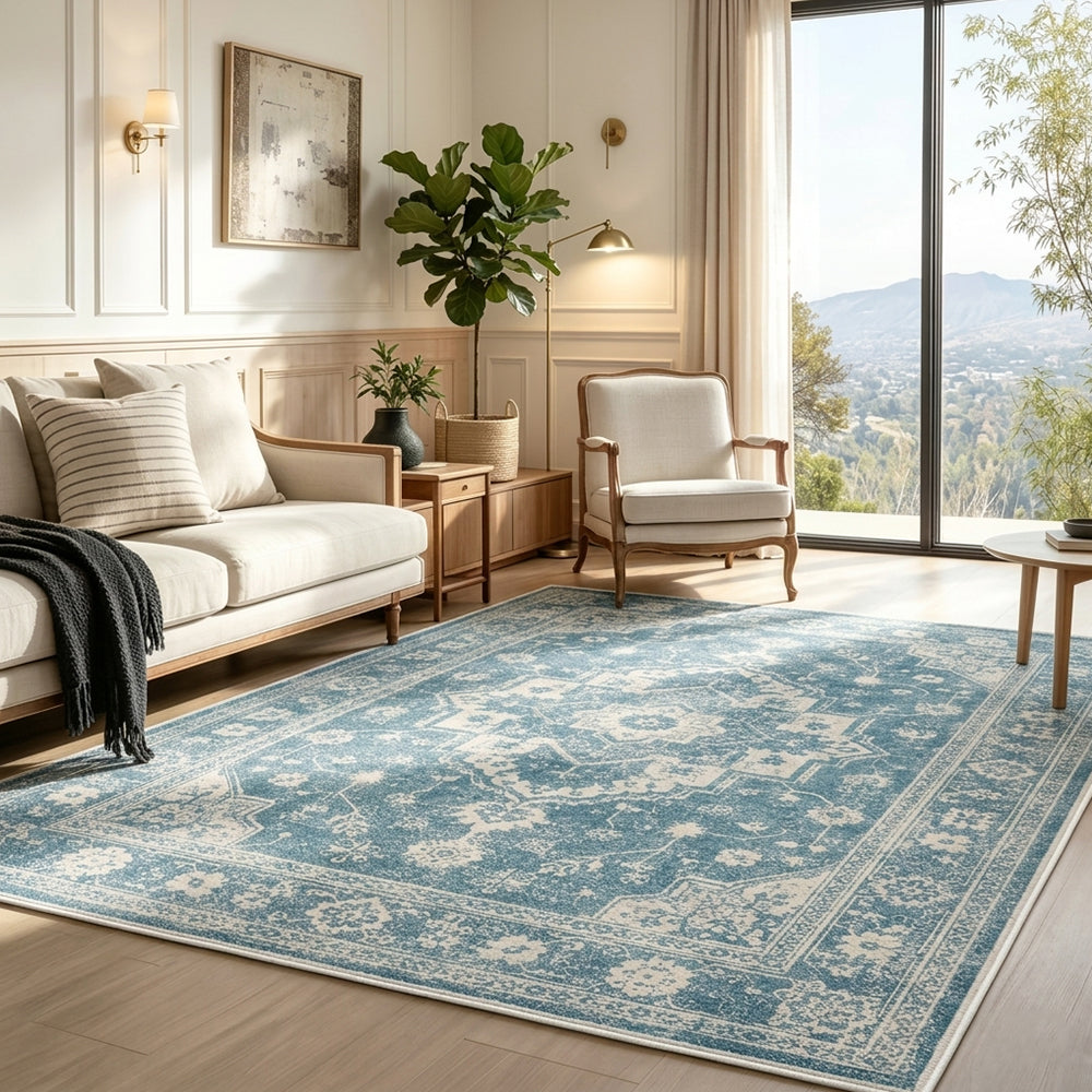Elowen Teal Blue & Grey Rug