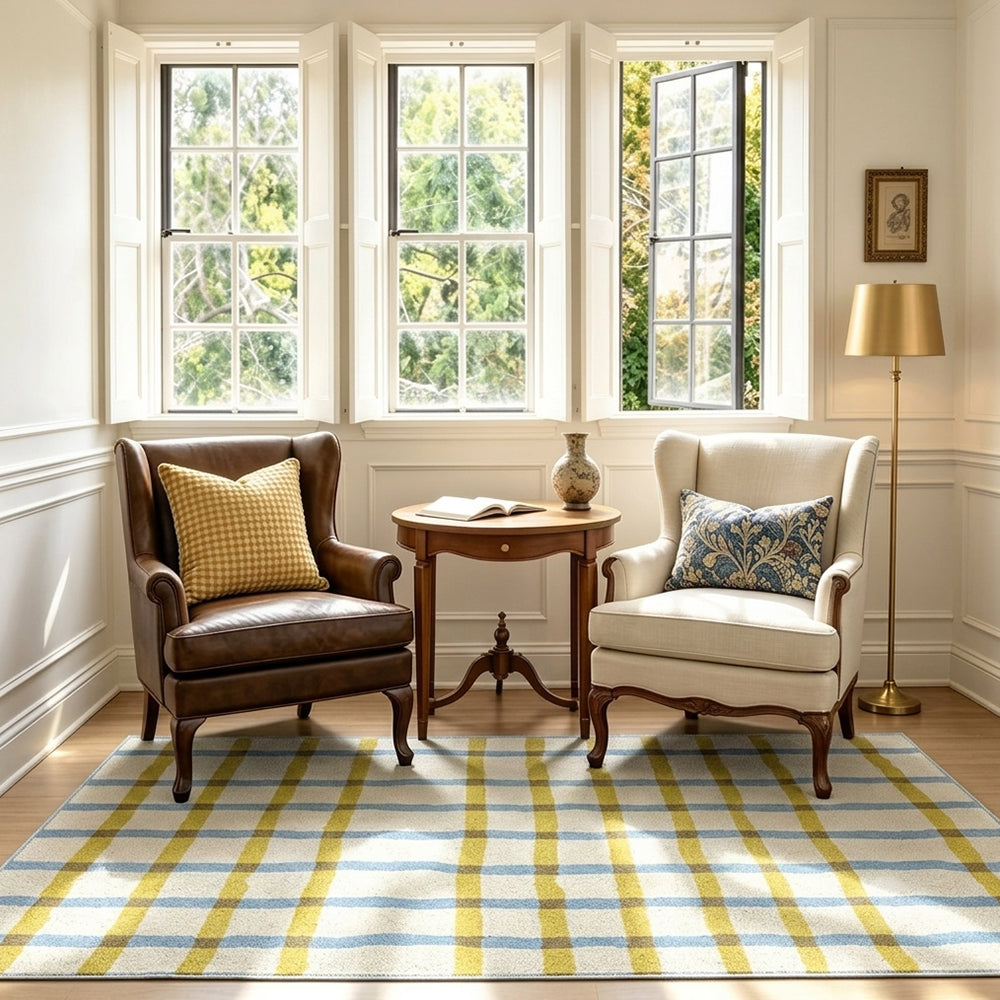 Linden Pale Sky Blue Butter Yellow Rug