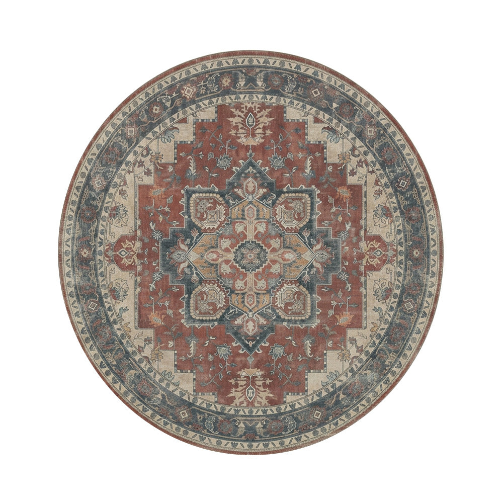 Vespera Rust Red Charcoal Round Rug