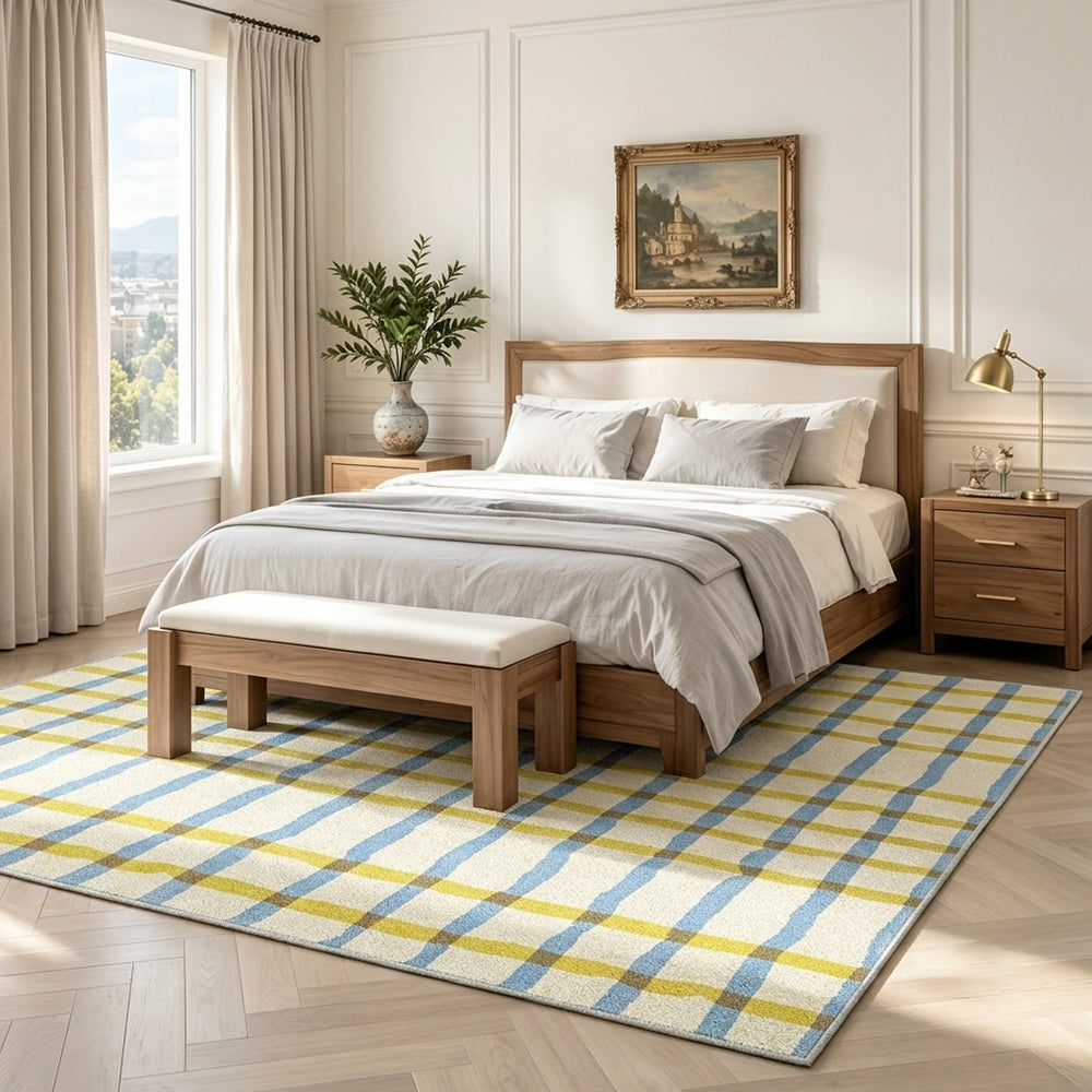 Linden Pale Sky Blue Butter Yellow Rug