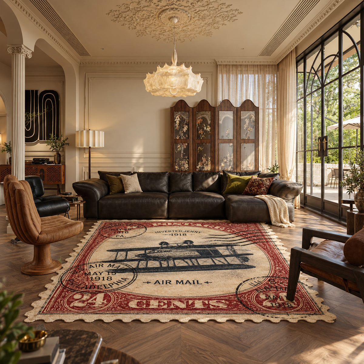 Red Vintage Postage Stamp Rug