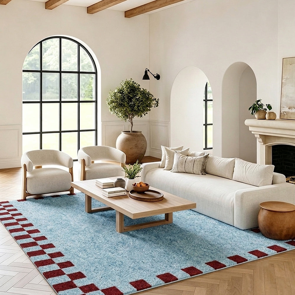 Juno Sky Blue Burgundy Rug