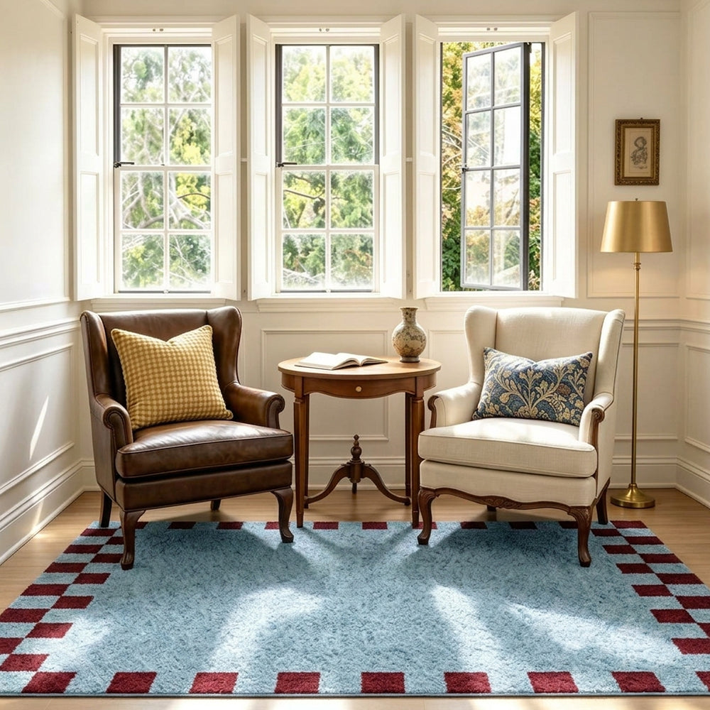 Juno Sky Blue Burgundy Rug