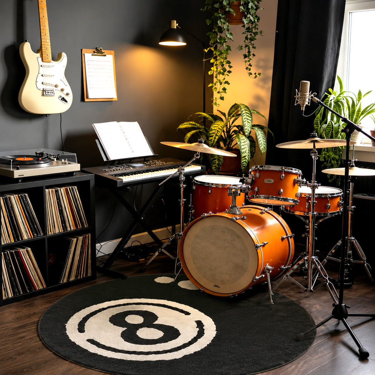 Noura Jet Black Pure White 8-Ball Rug