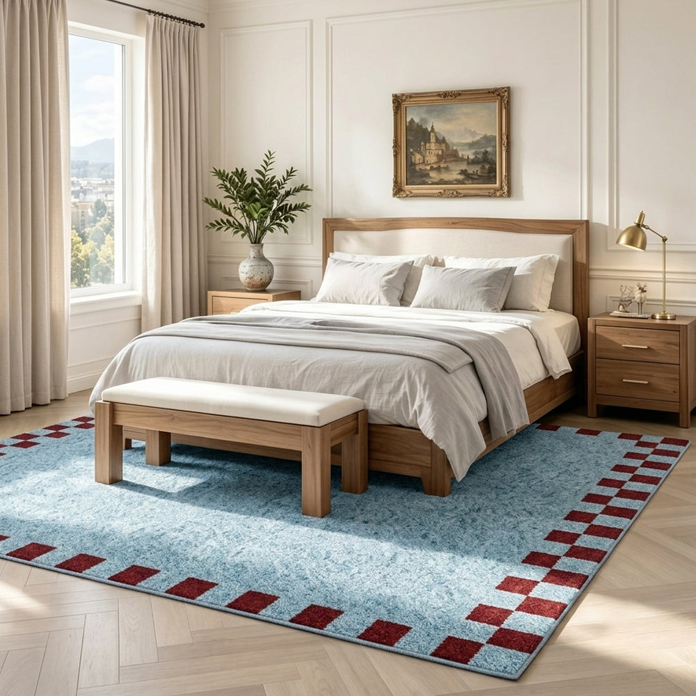 Juno Sky Blue Burgundy Rug