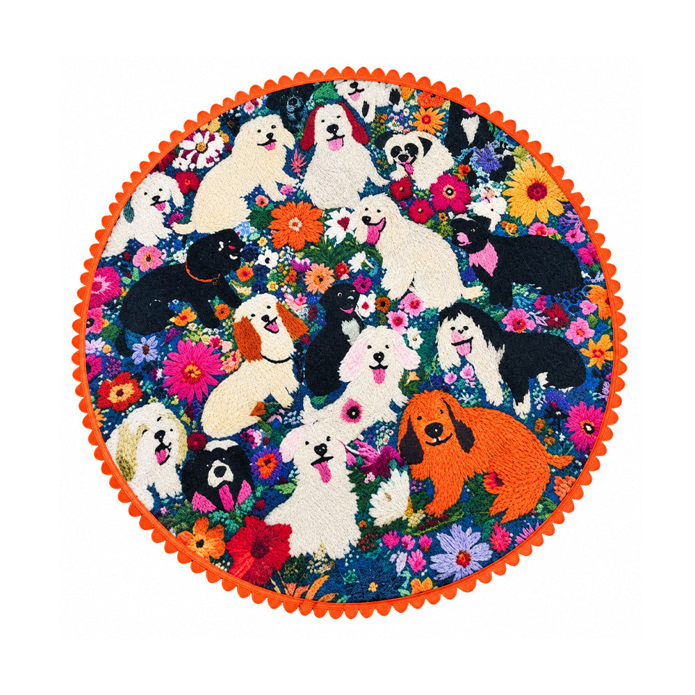 Orange Scalloped Border Colorful Dog Rug