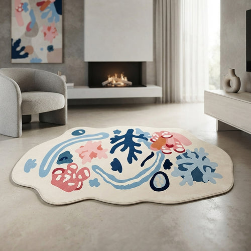 Abstract Snowflake Blue Pink Rug