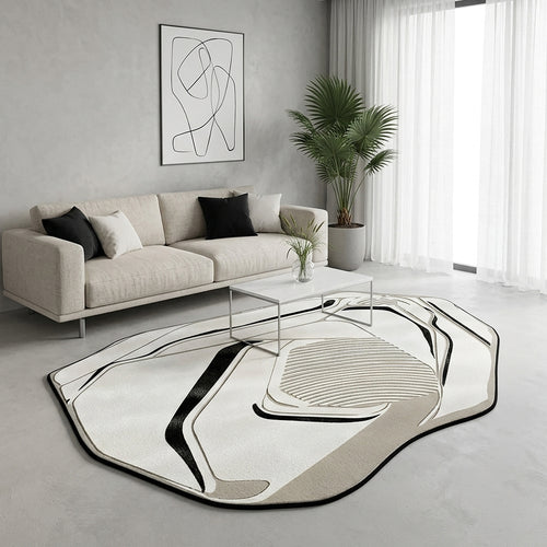 Aisha White Jet Black Stone Contour Rug