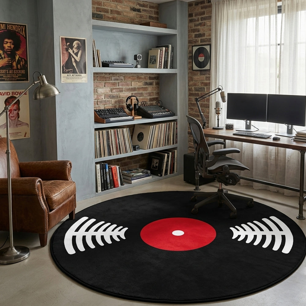 Amira Jet Black Bright Red Record Rug