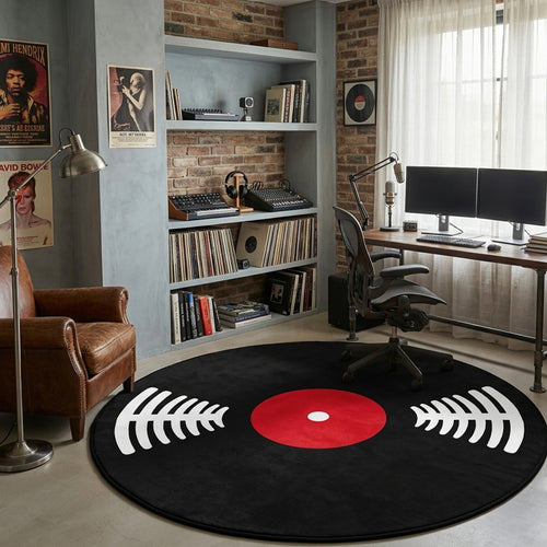 Amira Jet Black Bright Red Record Rug