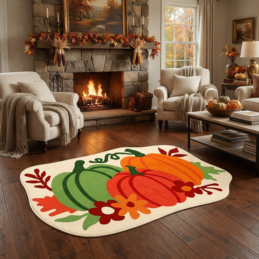 Autumn Pumpkin Floral Rug