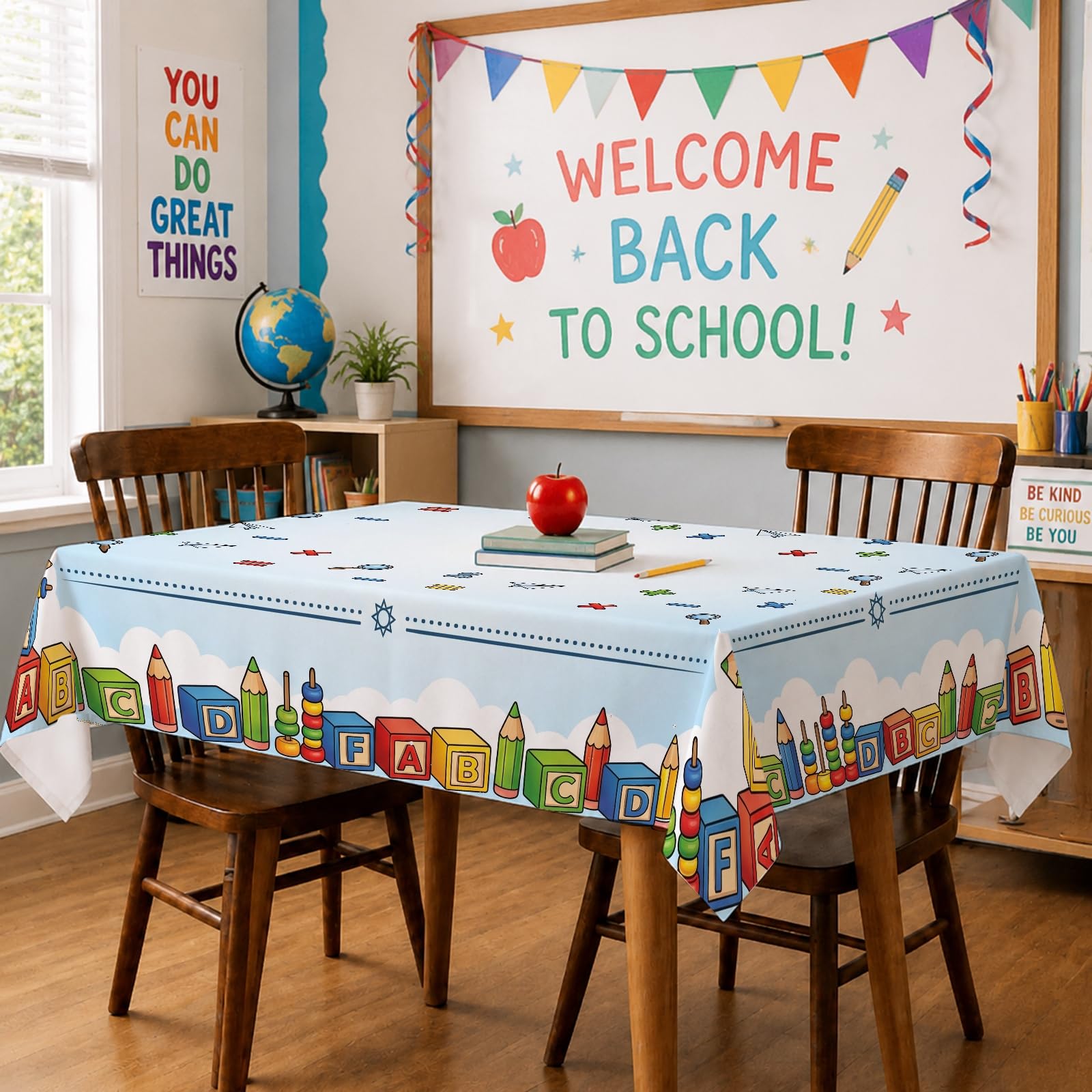 Back-to-School Alphabet Block Pencil Tablecloth