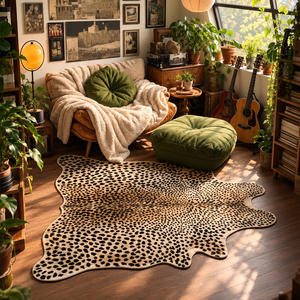 Beige Leopard Print Cowhide Rug