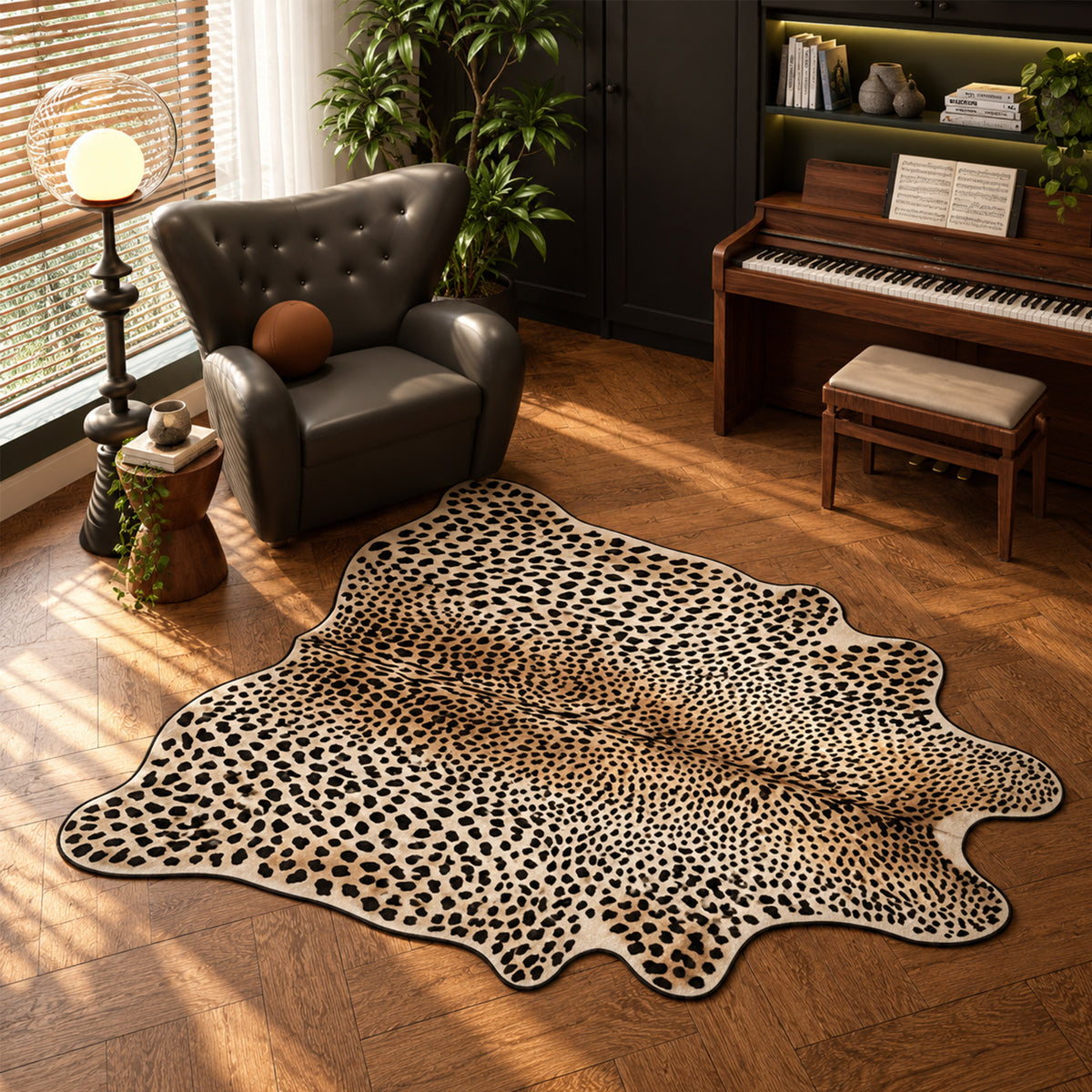 Beige Leopard Print Cowhide Rug