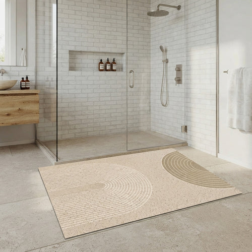 Beige Speckle Dual Arch Line Coil Bath Mat