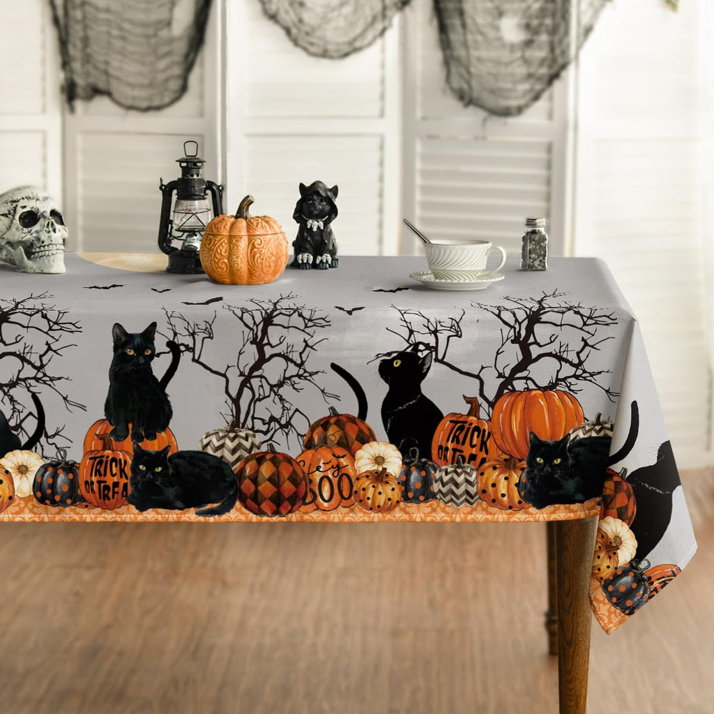 Black Cat Pumpkin Halloween Tablecloth