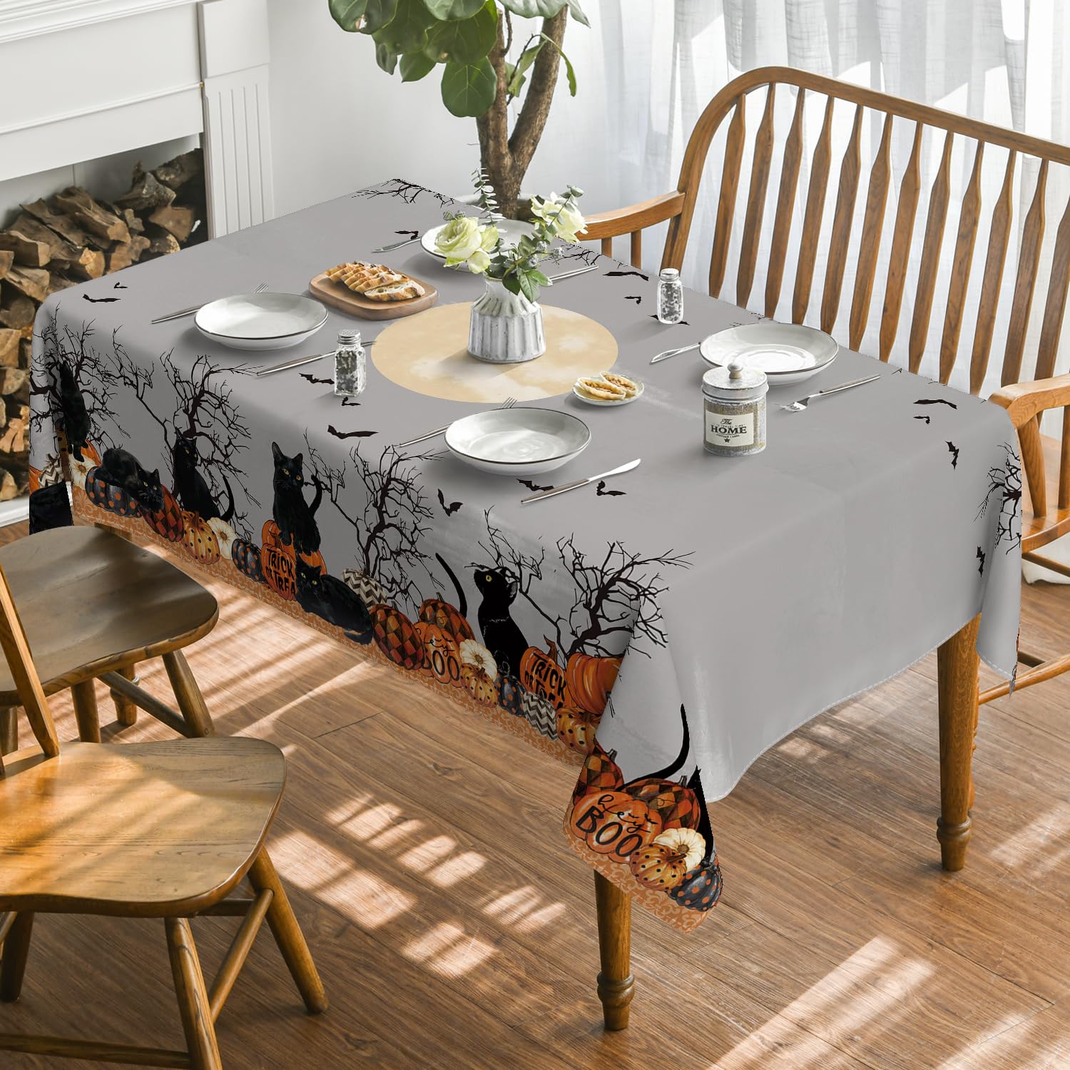 Black Cat Pumpkin Halloween Tablecloth