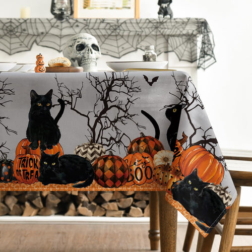 Black Cat Pumpkin Halloween Tablecloth