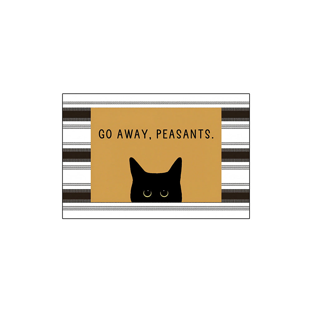 Black White Stripe Funny Peeking Cat Coil Entrance Mat