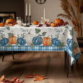Blue Plaid Watercolor Pumpkin Tablecloth