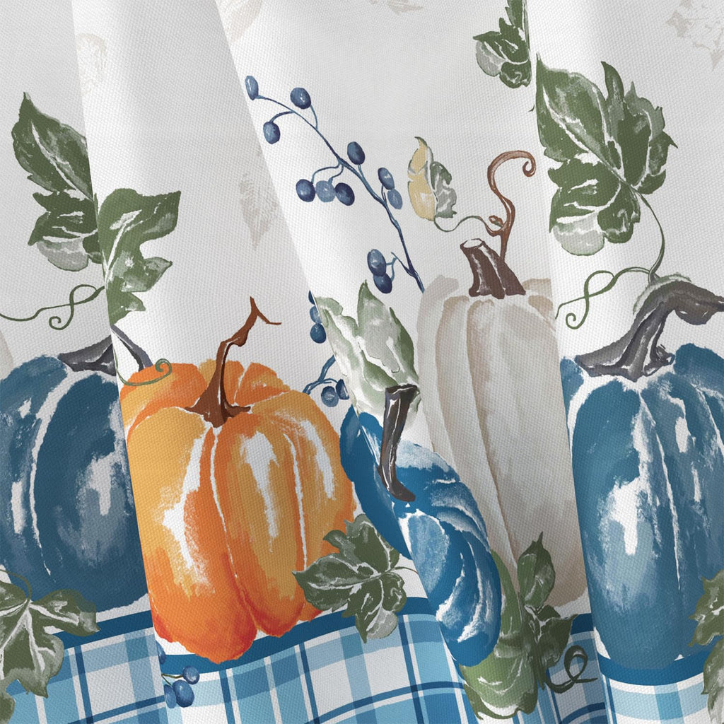 Blue Plaid Watercolor Pumpkin Tablecloth