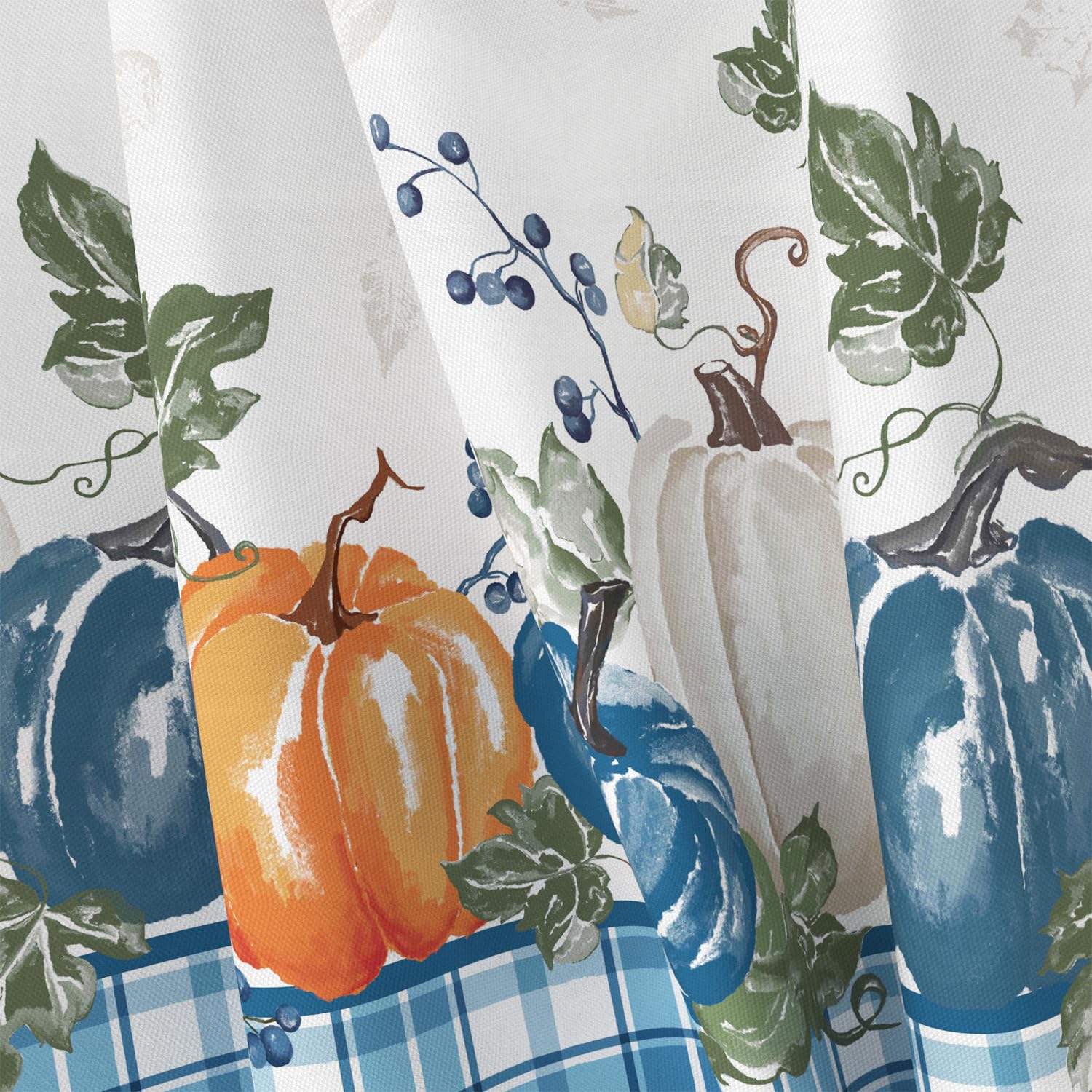 Blue Plaid Watercolor Pumpkin Tablecloth