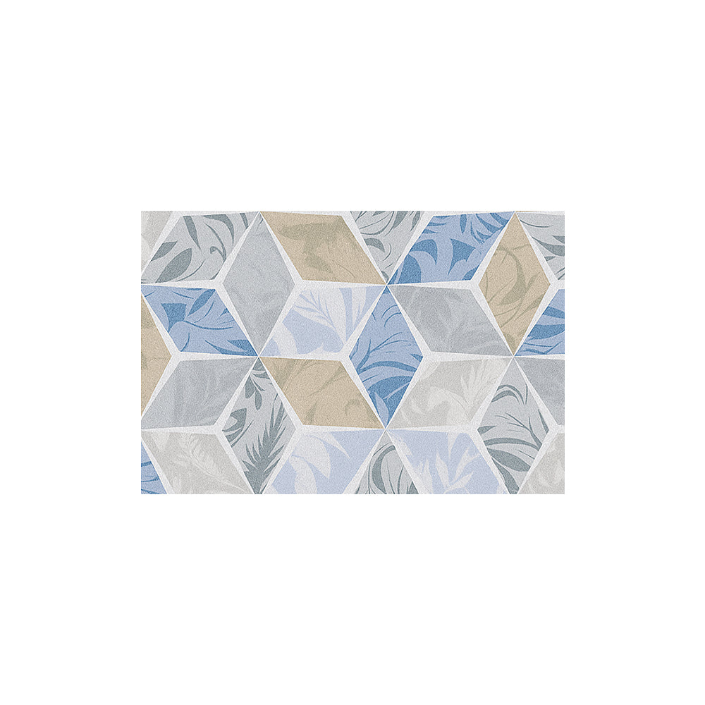 Blue Beige Leaf Hexagon Geometric Coil Bath Mat