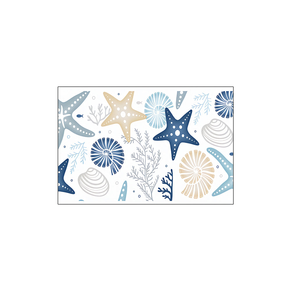 Blue Beige Starfish Shell Coral Coil Bath Mat