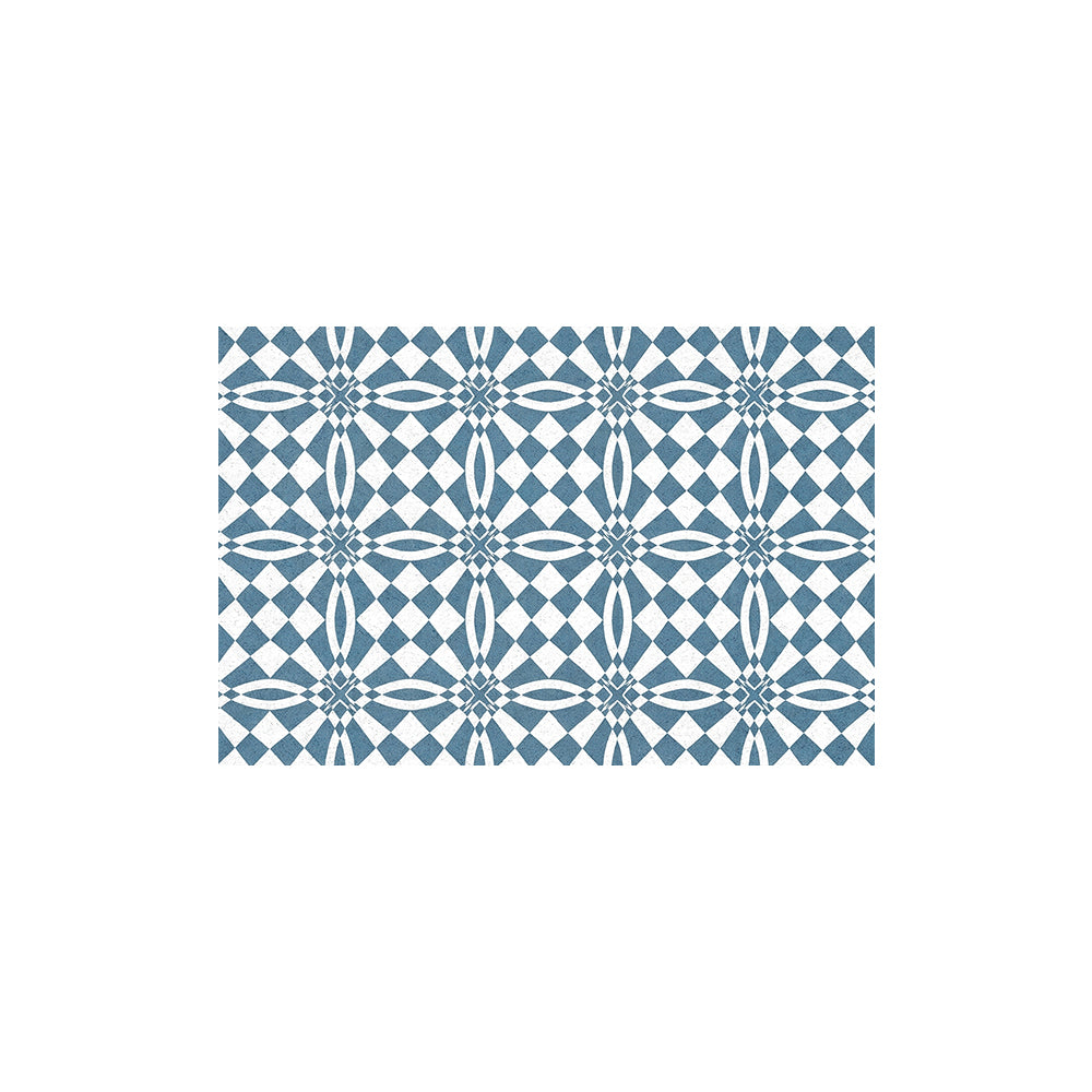 Blue White Symmetrical Floral Diamond Tile Coil Bath Mat