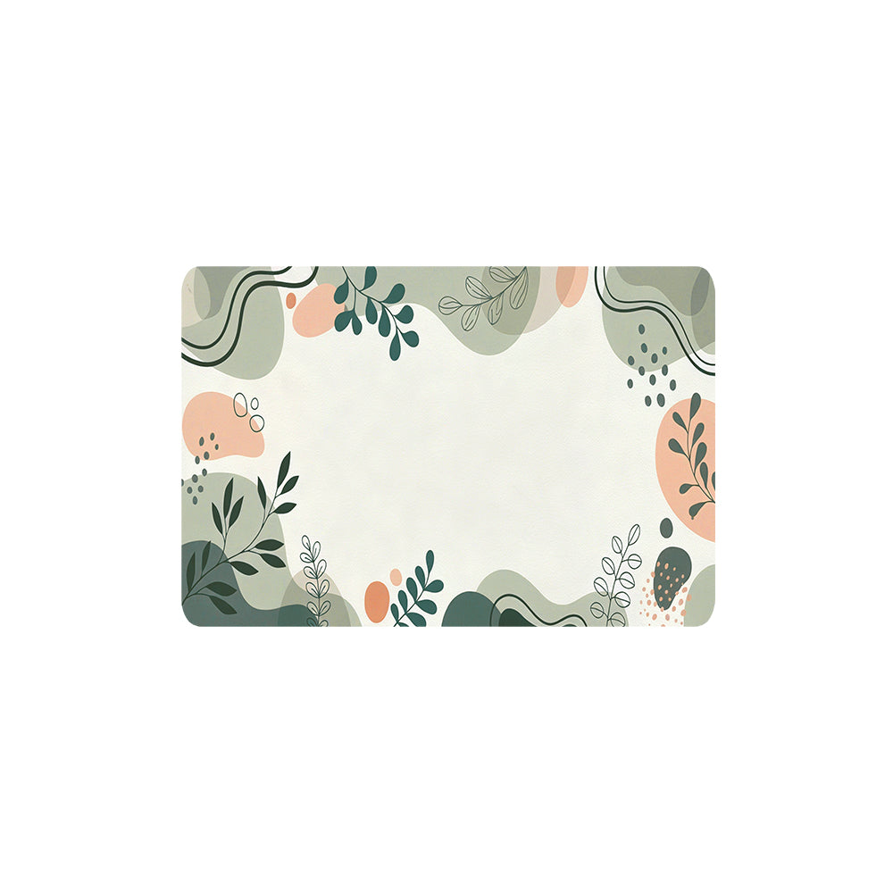 Boho Abstract Green Leaf Border Coil Bath Mat