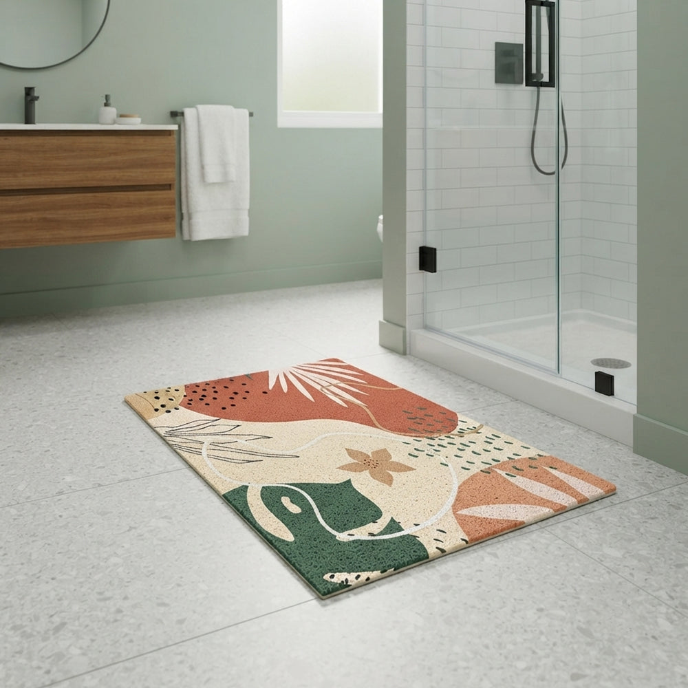 Boho Terracotta Green Floral Coil Bath Mat