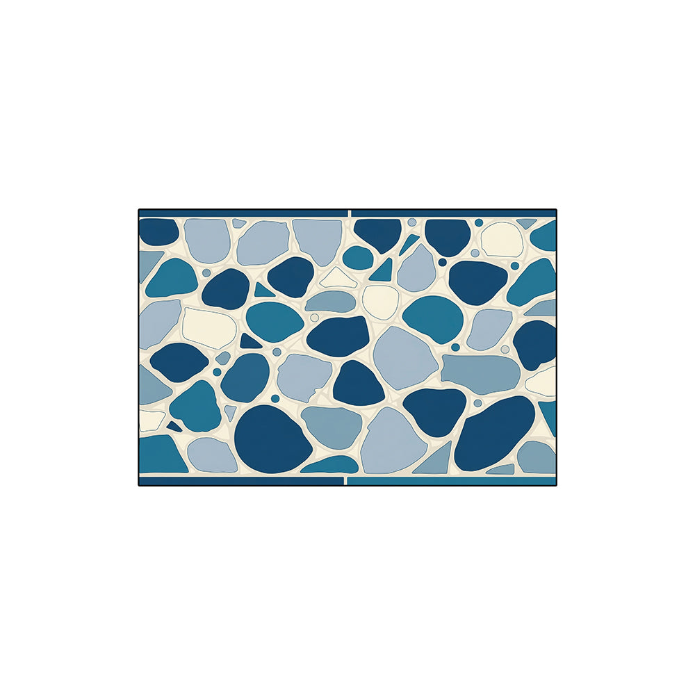 Bordered Multi Shade Blue Pebble Terrazzo Coil Bath Mat